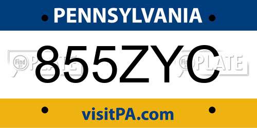 855ZYC Pennsylvania License Plate
