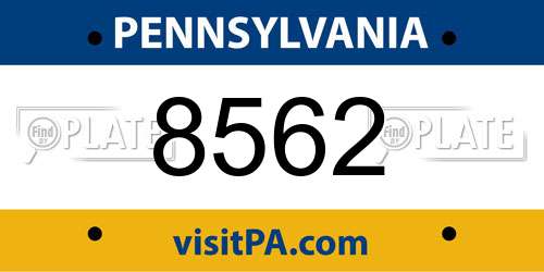 8562 Pennsylvania License Plate