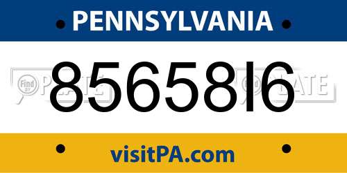 85658I6 Pennsylvania License Plate