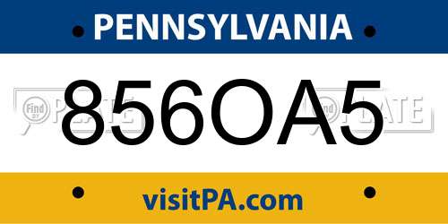 856OA5 Pennsylvania License Plate