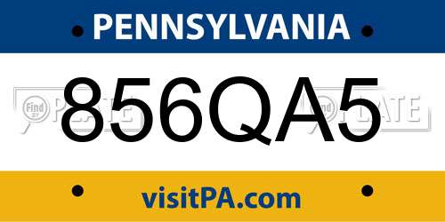 856QA5 Pennsylvania License Plate