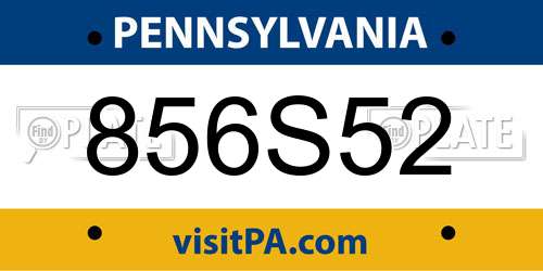 856S52 Pennsylvania License Plate