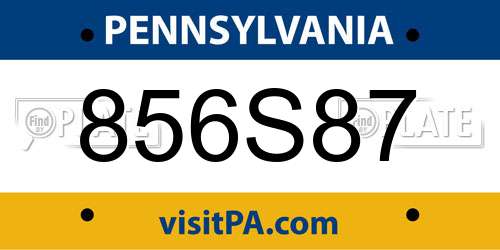 856S87 Pennsylvania License Plate