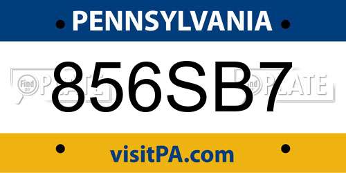 856SB7 Pennsylvania License Plate