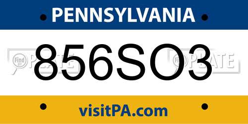 856SO3 Pennsylvania License Plate