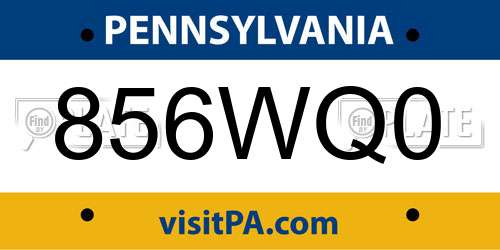 856WQ0 Pennsylvania License Plate