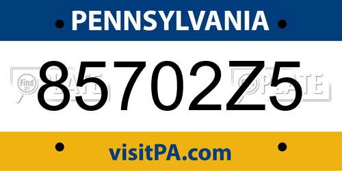 85702Z5 Pennsylvania License Plate