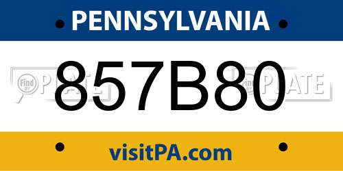 857B80 Pennsylvania License Plate