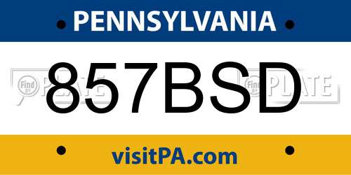 857BSD Pennsylvania License Plate