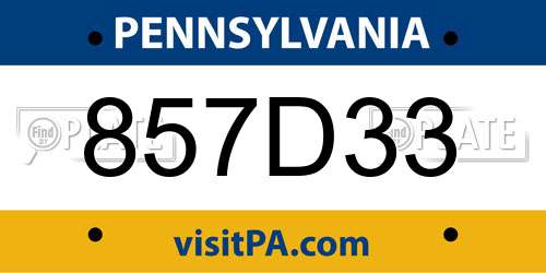 857D33 Pennsylvania License Plate