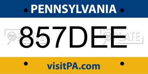 857DEE Pennsylvania License Plate