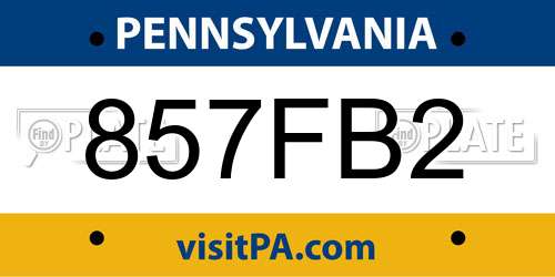 857FB2 Pennsylvania License Plate