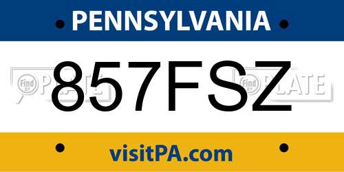 857FSZ Pennsylvania License Plate