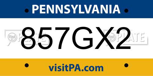 857GX2 Pennsylvania License Plate