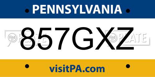 857GXZ Pennsylvania License Plate