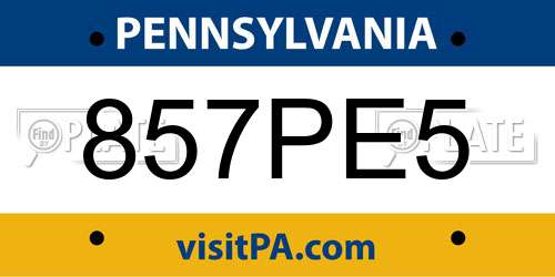 857PE5 Pennsylvania License Plate