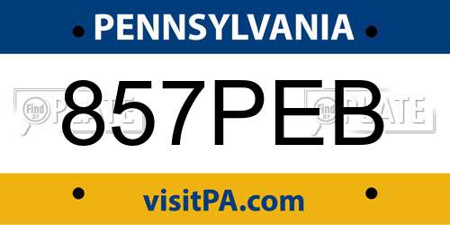 857PEB Pennsylvania License Plate