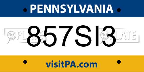 857SI3 Pennsylvania License Plate