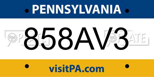 858AV3 Pennsylvania License Plate