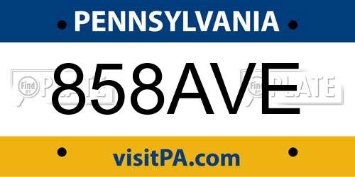 858AVE Pennsylvania License Plate