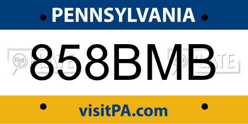 858BMB Pennsylvania License Plate