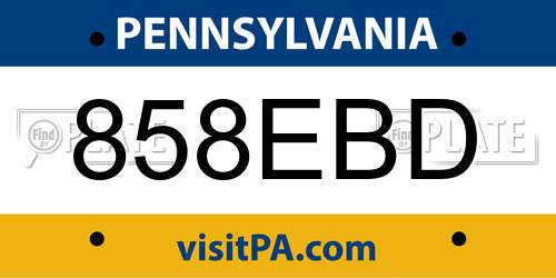 858EBD Pennsylvania License Plate