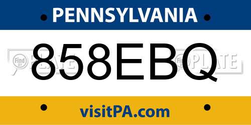 858EBQ Pennsylvania License Plate