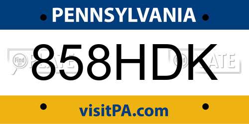 858HDK Pennsylvania License Plate