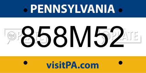 858M52 Pennsylvania License Plate