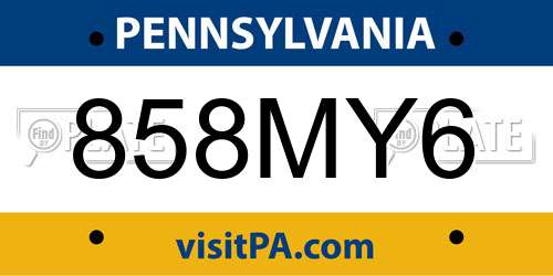 858MY6 Pennsylvania License Plate