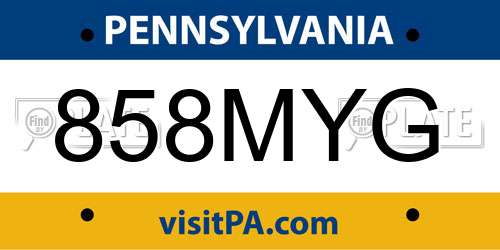 858MYG Pennsylvania License Plate