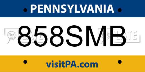 858SMB Pennsylvania License Plate