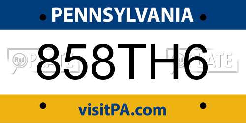 858TH6 Pennsylvania License Plate