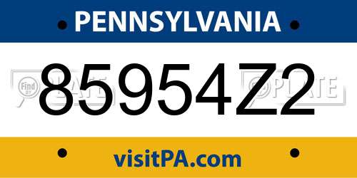 85954Z2 Pennsylvania License Plate