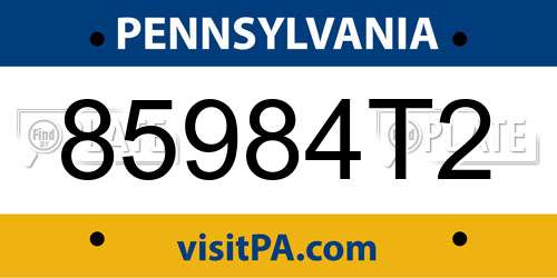 85984T2 Pennsylvania License Plate