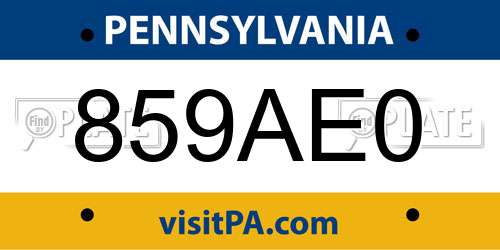 859AE0 Pennsylvania License Plate