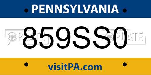 859SS0 Pennsylvania License Plate