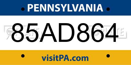 85AD864 Pennsylvania License Plate