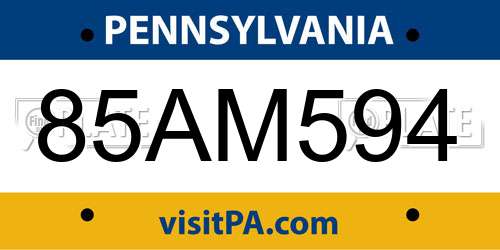 85AM594 Pennsylvania License Plate