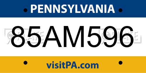 85AM596 Pennsylvania License Plate