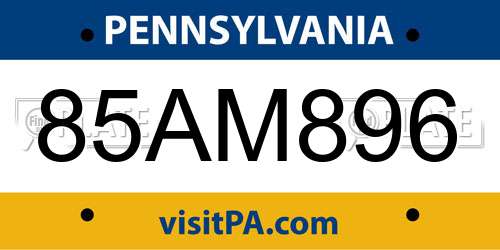 85AM896 Pennsylvania License Plate