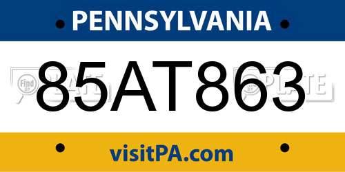 85AT863 Pennsylvania License Plate