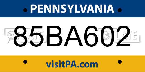 85BA602 Pennsylvania License Plate