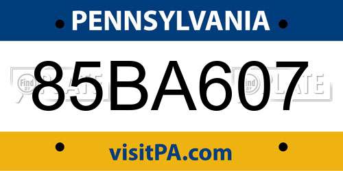 85BA607 Pennsylvania License Plate