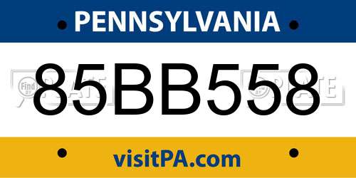 85BB558 Pennsylvania License Plate