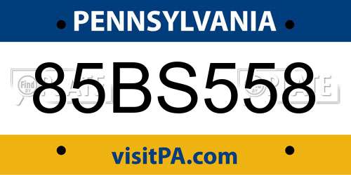 85BS558 Pennsylvania License Plate