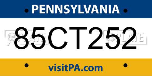 85CT252 Pennsylvania License Plate