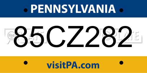 85CZ282 Pennsylvania License Plate