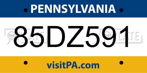 85DZ591 Pennsylvania License Plate