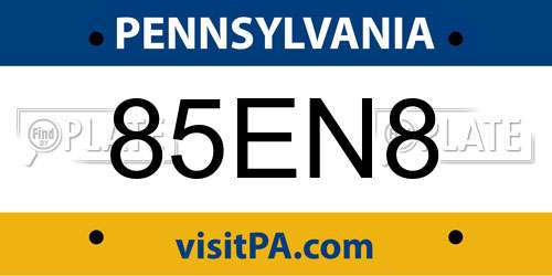 85EN8 Pennsylvania License Plate